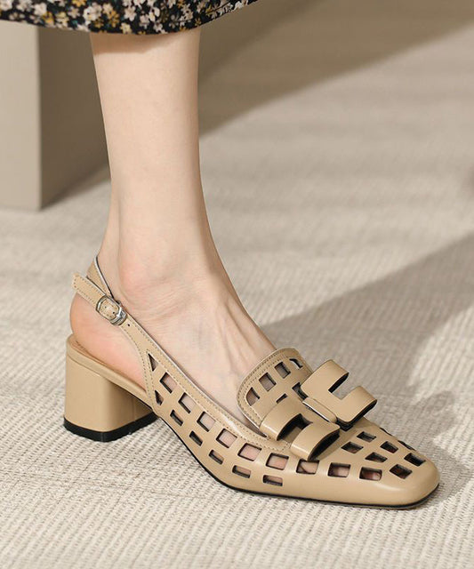 Apricot Sandals Classy Out Hollow Faux Leather Splicing