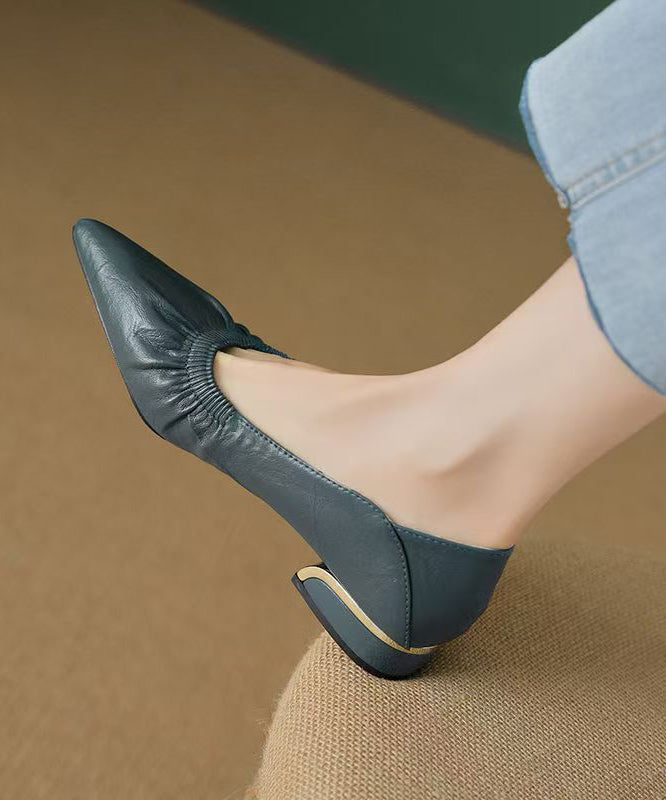 Classy Flat Shoes For Women Black Cowhide Leather Pointed Toe AP1024