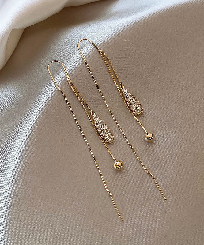 Boucles d'oreilles pendantes élégantes en alliage de cuivre doré et zircon PO028