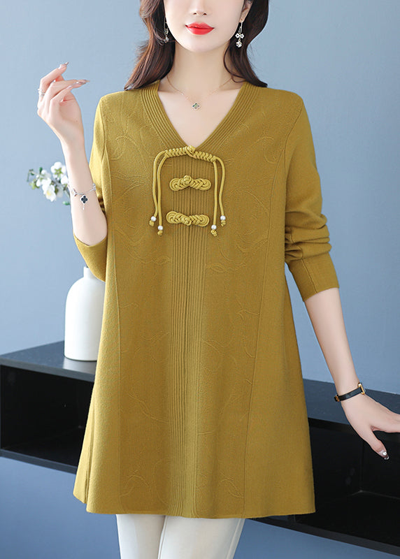 Classy Green V Neck Print Woolen Long Sweater Winter RL015