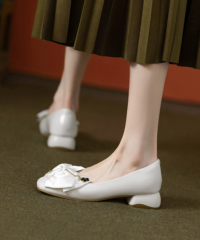 Splicing Shoes Cowhide Flat Grey Bow Leather Classy Chunky