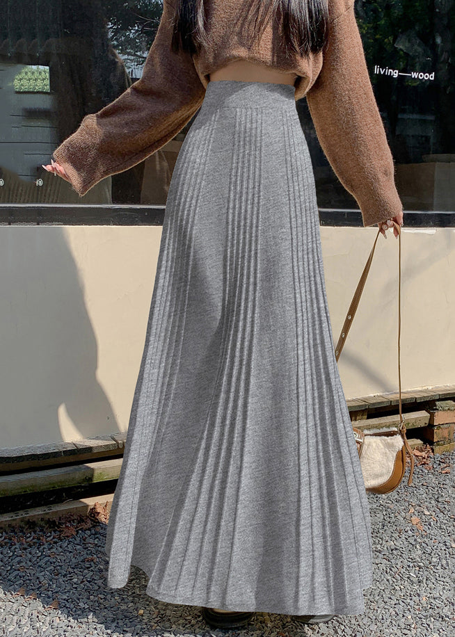 Classy Grey Exra Large Hem Knit Pleated Skirts Spring YP021