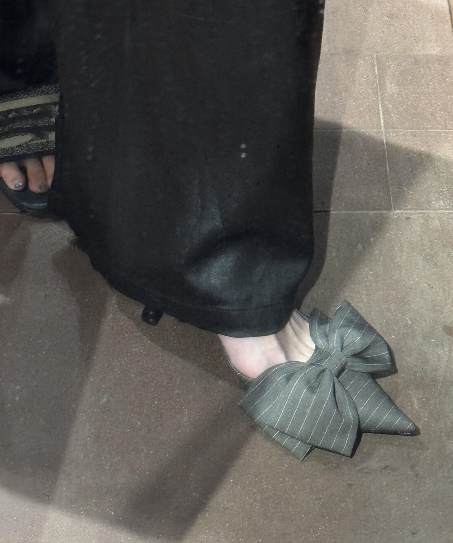 High Classy Bow Heel Sandals Splicing Grey Pointed Toe