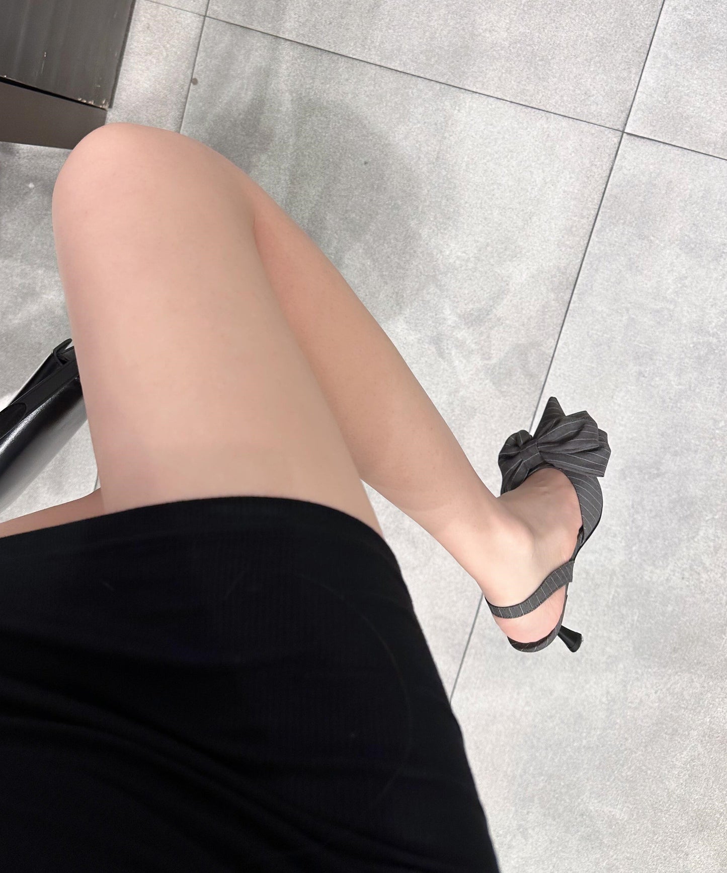 High Classy Bow Heel Sandals Splicing Grey Pointed Toe