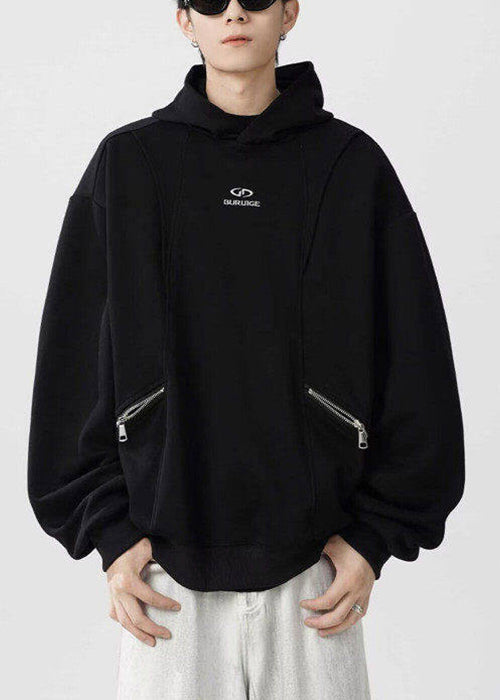 Classy Grey Hooded Zippered Warm Fleece Men Sweatshirt Spring YQ029