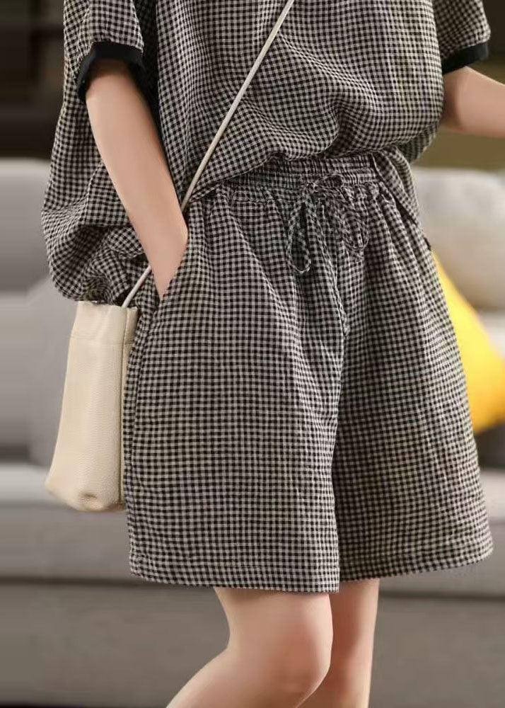 Plaid Linen Summer Shorts Oversized Grey Classy