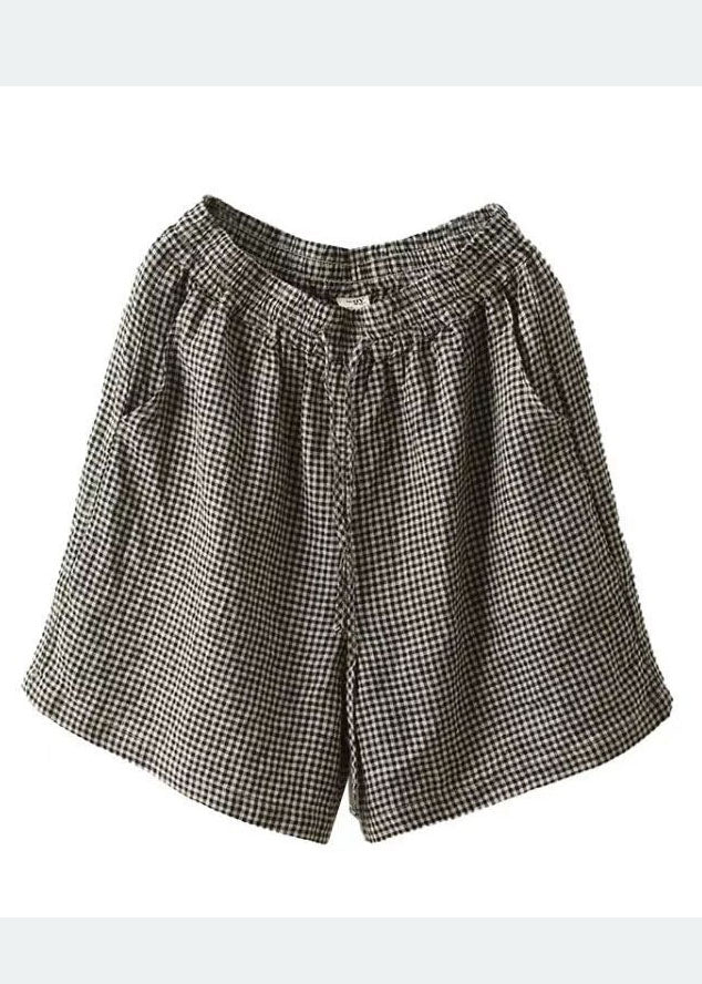 Plaid Linen Summer Shorts Oversized Grey Classy