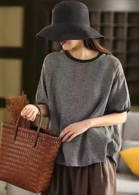 Plaid Oversized Linen Tanks Summer Classy Grey