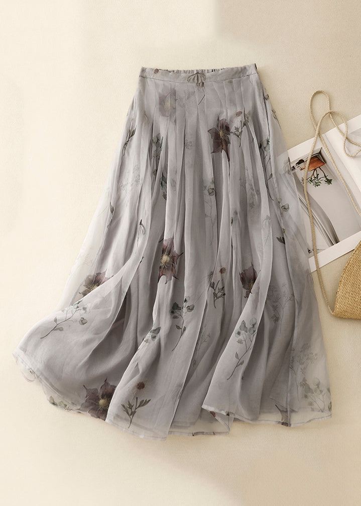 Classy Grey Print High Waist Tulle A Line Skirt Summer AM1053