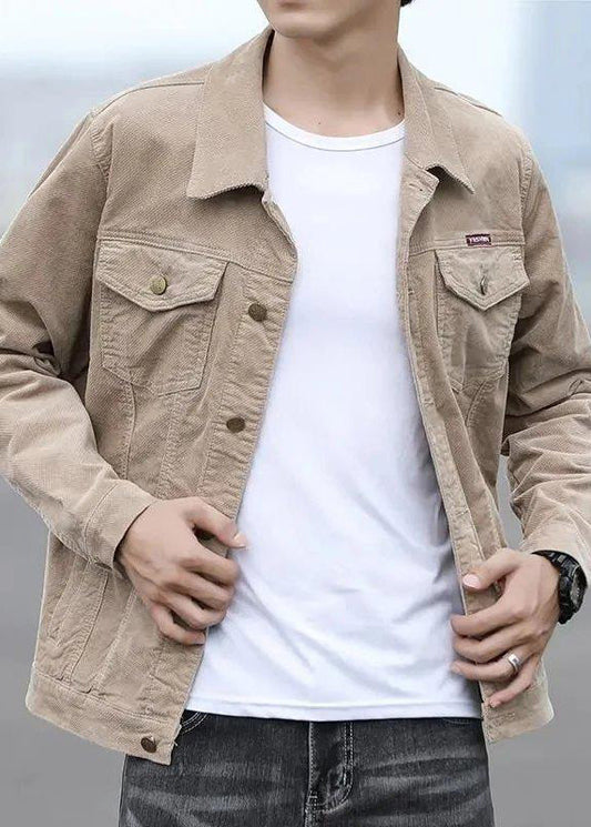 Spring Khaki Pan Corduroy Mens Collar Classy Coats Button Peter