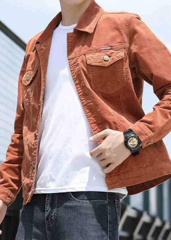 Spring Khaki Pan Corduroy Mens Collar Classy Coats Button Peter