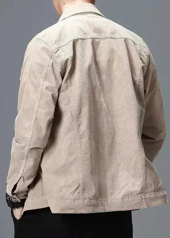 Spring Khaki Pan Corduroy Mens Collar Classy Coats Button Peter