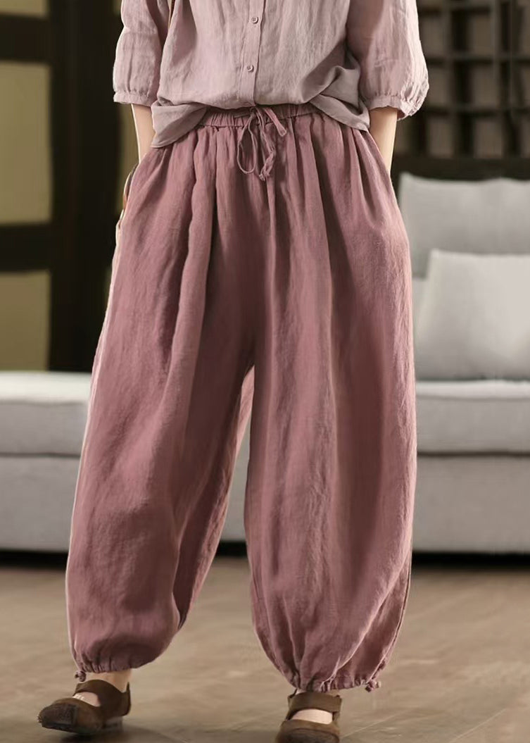 Summer Classy Elastic Beam Pants Waist Linen Pockets