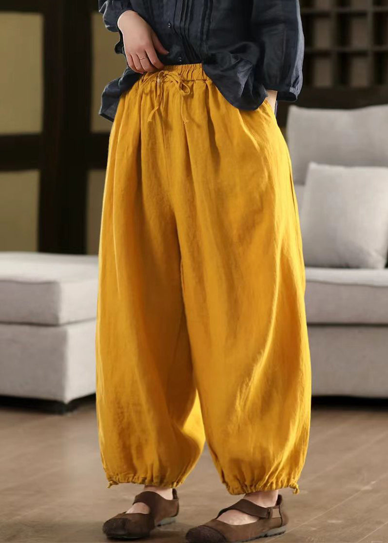 Summer Classy Elastic Beam Pants Waist Linen Pockets