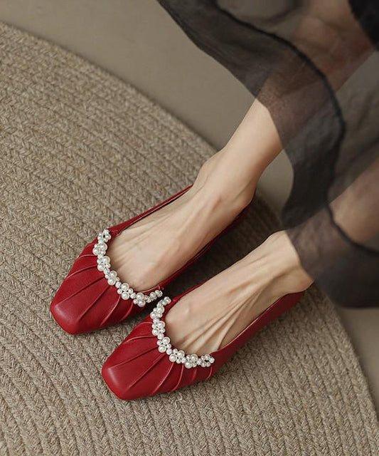 Classy Mulberry Flat Shoes Cowhide Leather Soft Splicing Nail Bead RI027