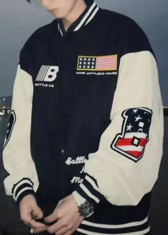 Classy Navy Embroideried Patchwork Cotton Men Coat Spring TC052