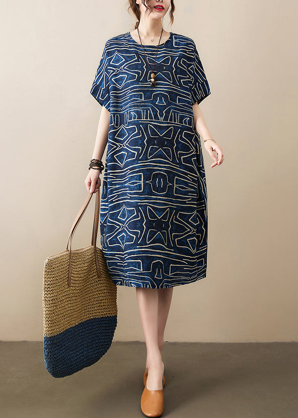 Robe Dresses Navy Linen Oversized Print Summer Classy