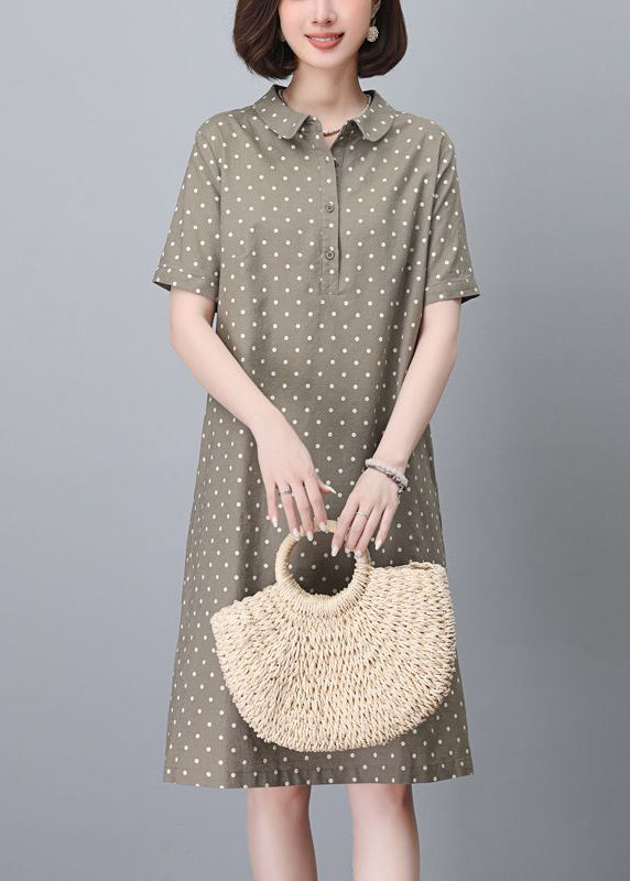 Pan Navy Summer Collar Cotton Peter Dot Mid Classy Dress Pring