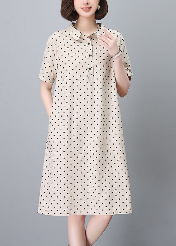 Navy Dot Pring Classy Cotton Mid Peter Summer Pan Collar Dress