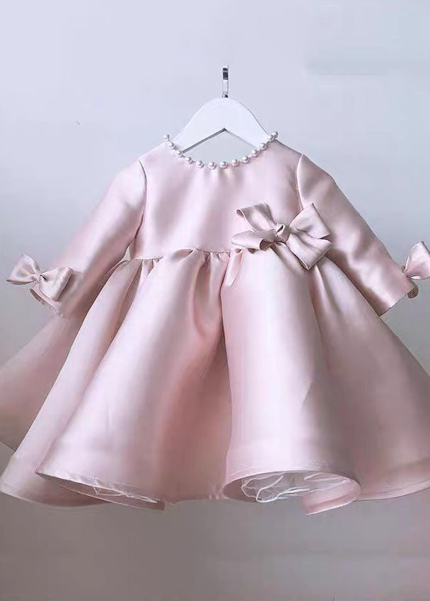 Classy Pink O-Neck Patchwork Kids Long Dress Spring YS011