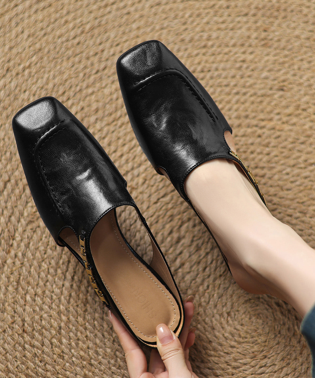 Slide Wedge Splicing Sandals Classy Pink Cowhide Leather