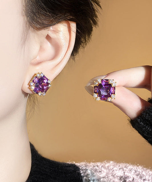 Earrings Zircon Copper Alloy Classy Crystal Stud Purple