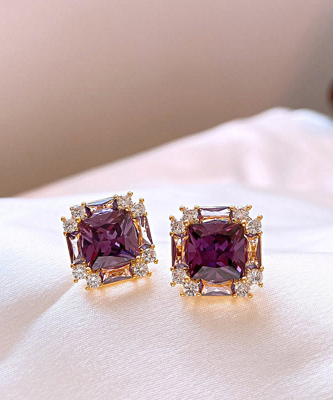 Earrings Zircon Copper Alloy Classy Crystal Stud Purple