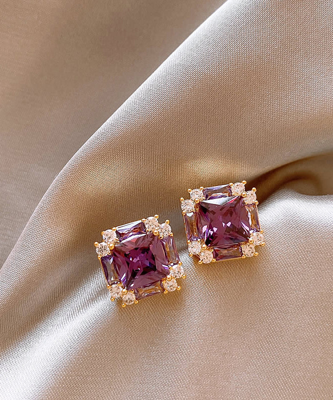 Earrings Zircon Copper Alloy Classy Crystal Stud Purple