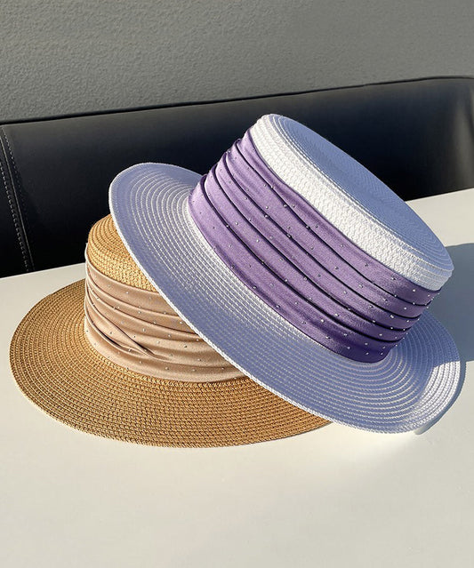 Hat Purple Satin Classy Cloche Woven Zircon Straw