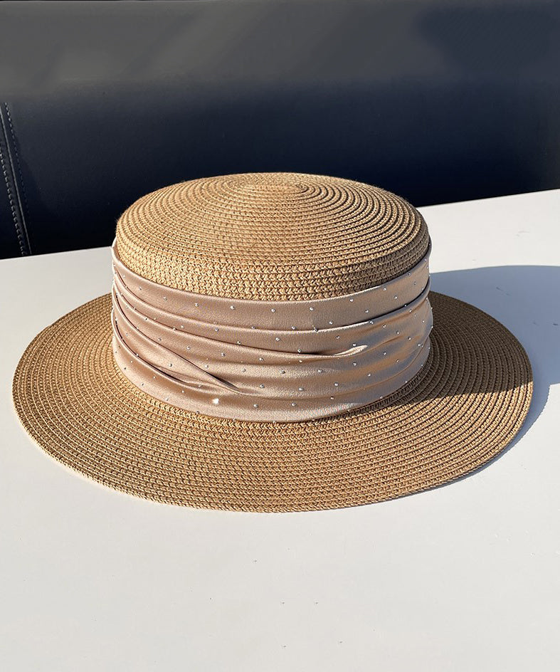 Hat Purple Satin Classy Cloche Woven Zircon Straw