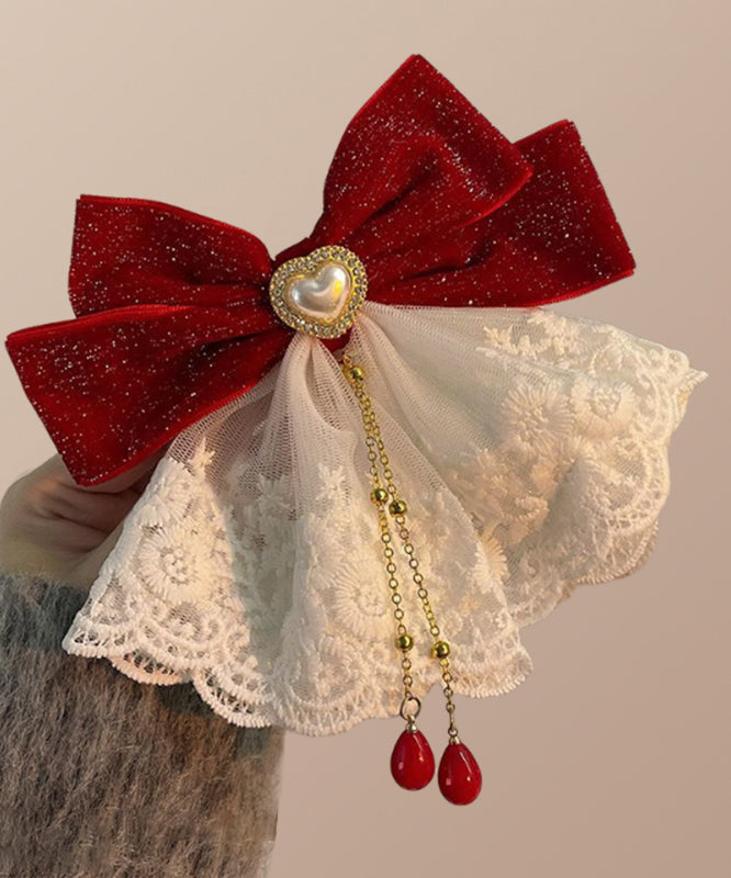 Hairpin Love Red Crystal Tassel Bow Alloy Classy