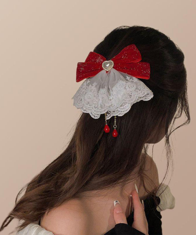 Hairpin Love Red Crystal Tassel Bow Alloy Classy