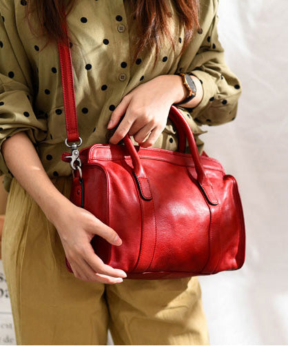 Capacity Tote Leather Handbag Classy Large Red