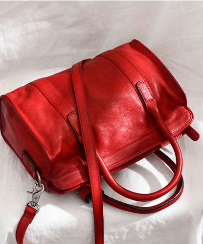 Capacity Tote Leather Handbag Classy Large Red