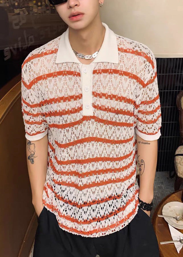 Shirts Summer Knit Striped Hollow Red Classy Polo Mens Out