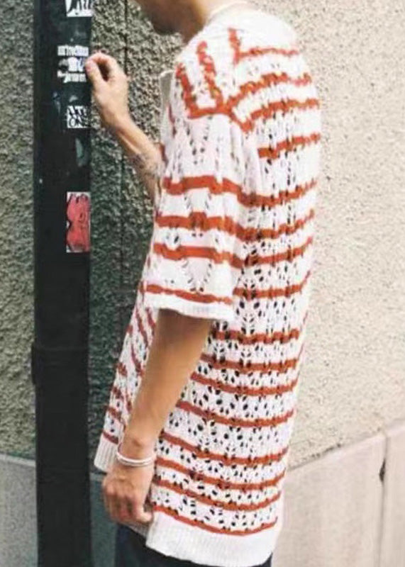 Shirts Summer Knit Striped Hollow Red Classy Polo Mens Out