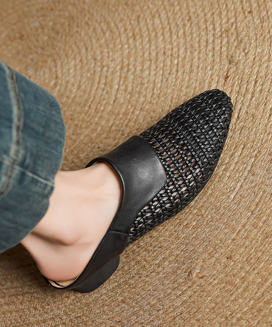 Black Splicing Sheepskin Slide Classy Breathable Out Hollow