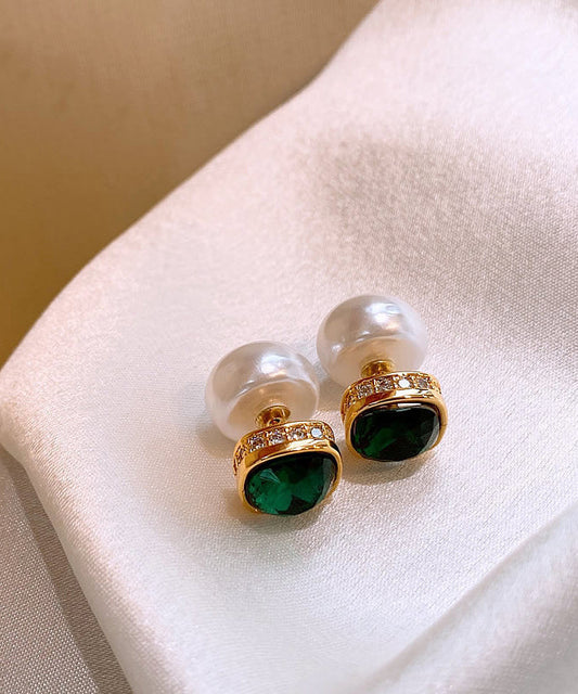 Classy Pearl Earrings Alloy Copper White Stud Zircon