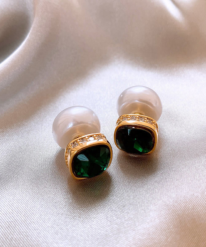 Classy Pearl Earrings Alloy Copper White Stud Zircon