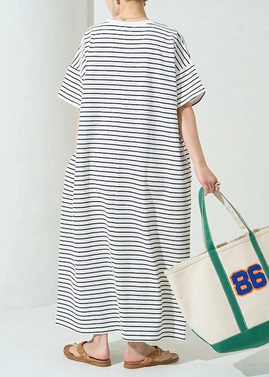 Classy Striped Dress Cotton Oversized Summer Maxi White