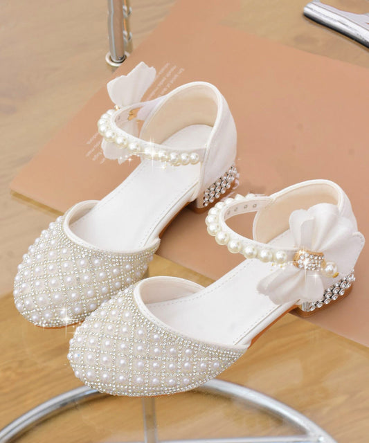 Kids Zircon Strap Buckle Classy Pearl Sandals White