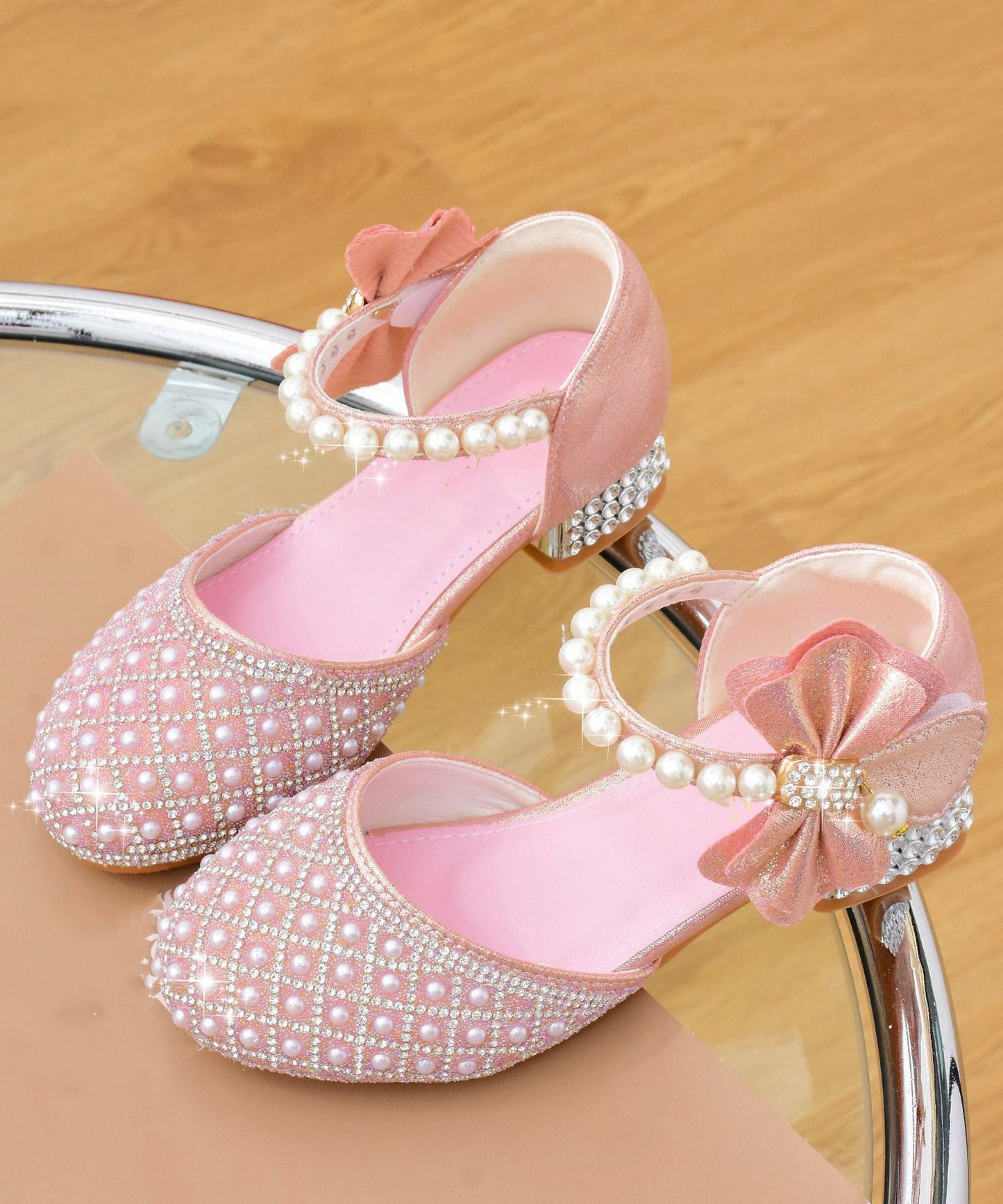Kids Zircon Strap Buckle Classy Pearl Sandals White