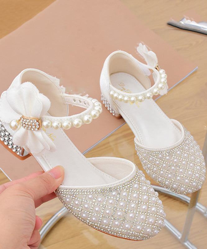 Kids Zircon Strap Buckle Classy Pearl Sandals White