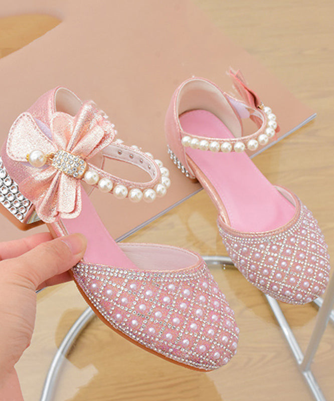 Kids Zircon Strap Buckle Classy Pearl Sandals White