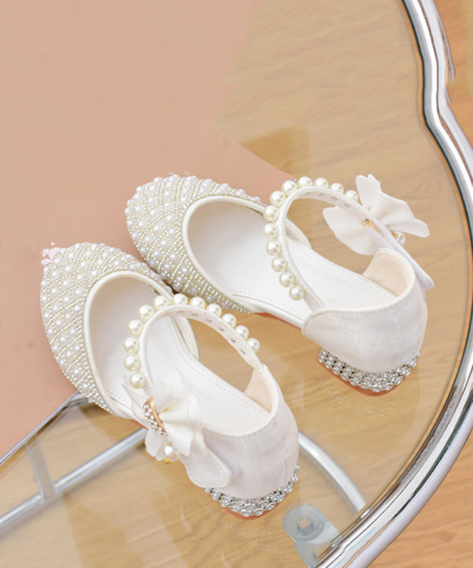 Kids Zircon Strap Buckle Classy Pearl Sandals White