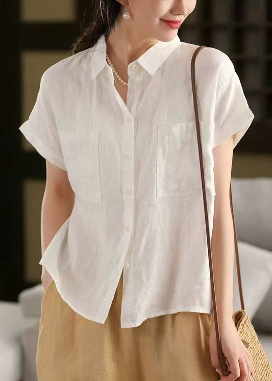 Top Linen Shirt Peter Summer Pan Classy Collar White Pockets
