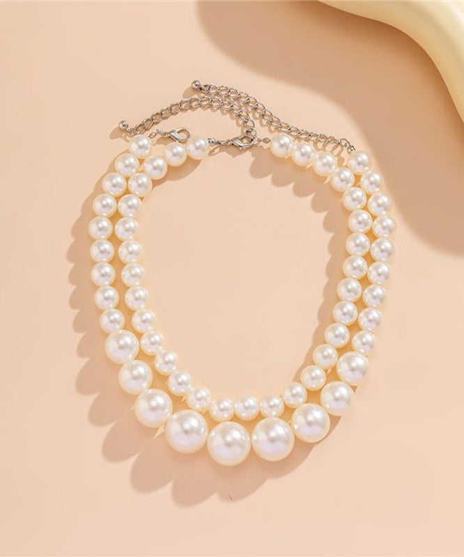 Stainless Tassel Steel Necklace Bead White Gratuated Classy Pearl