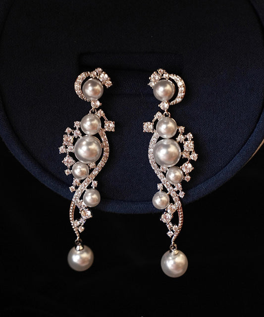 Zircon Pearl White Stergild Classy Drop Silver Earrings
