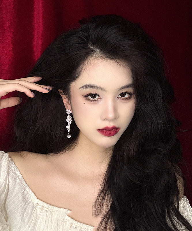 Zircon Pearl White Stergild Classy Drop Silver Earrings