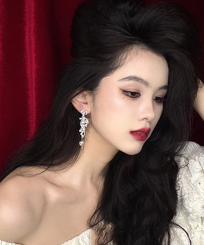 Zircon Pearl White Stergild Classy Drop Silver Earrings